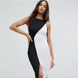 ASOS Mono Ribbed Asymmetric Bodycon Midi Dress